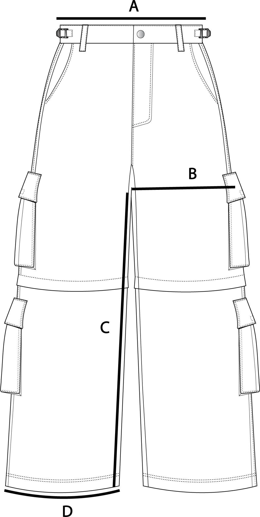 Cargo Pants size chart illustration - Broken Planet sizing guide