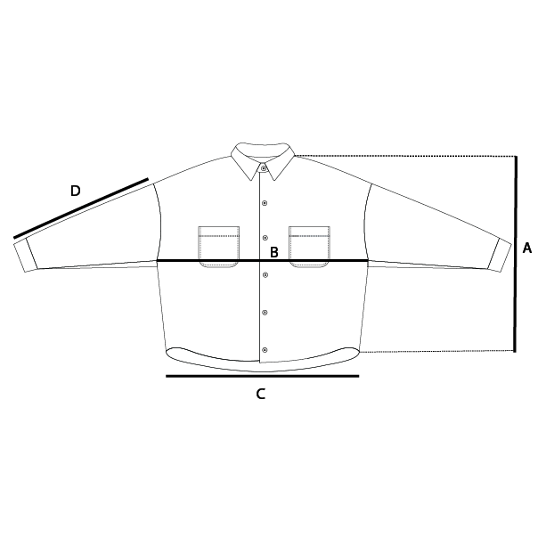 Size guide measurements diagram for Flannel Shirt