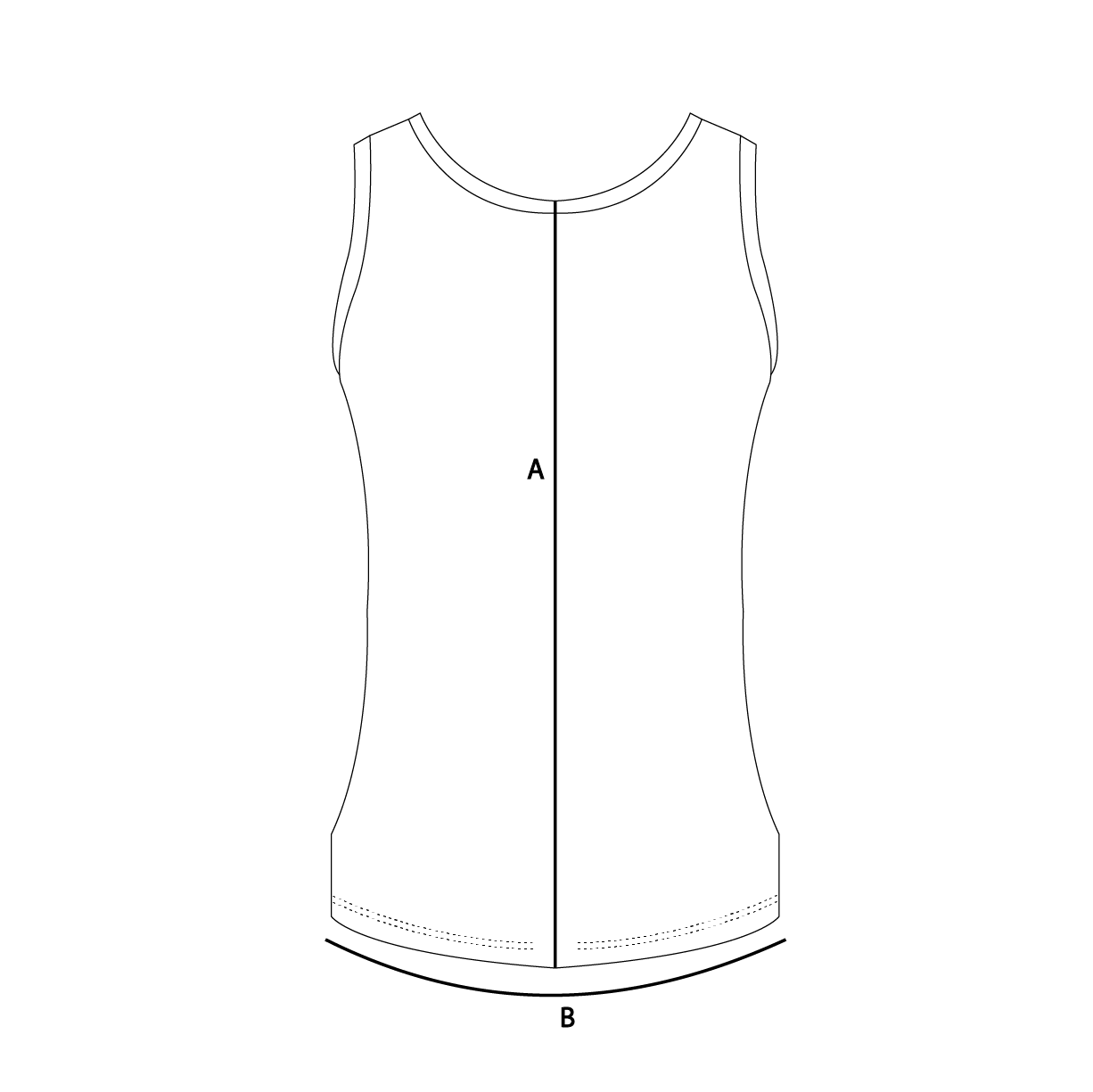 Size guide measurements diagram for ribbed men's tank-tops