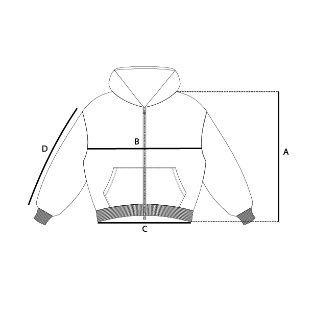 Size guide measurements diagram for Knitted varsity zip-up